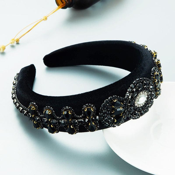Hair Hoop Heavy Craft Retro Palace Feng Shui Drill Sponge Head Hoop Wide Side Baroque High Skull Top Hair Accessories