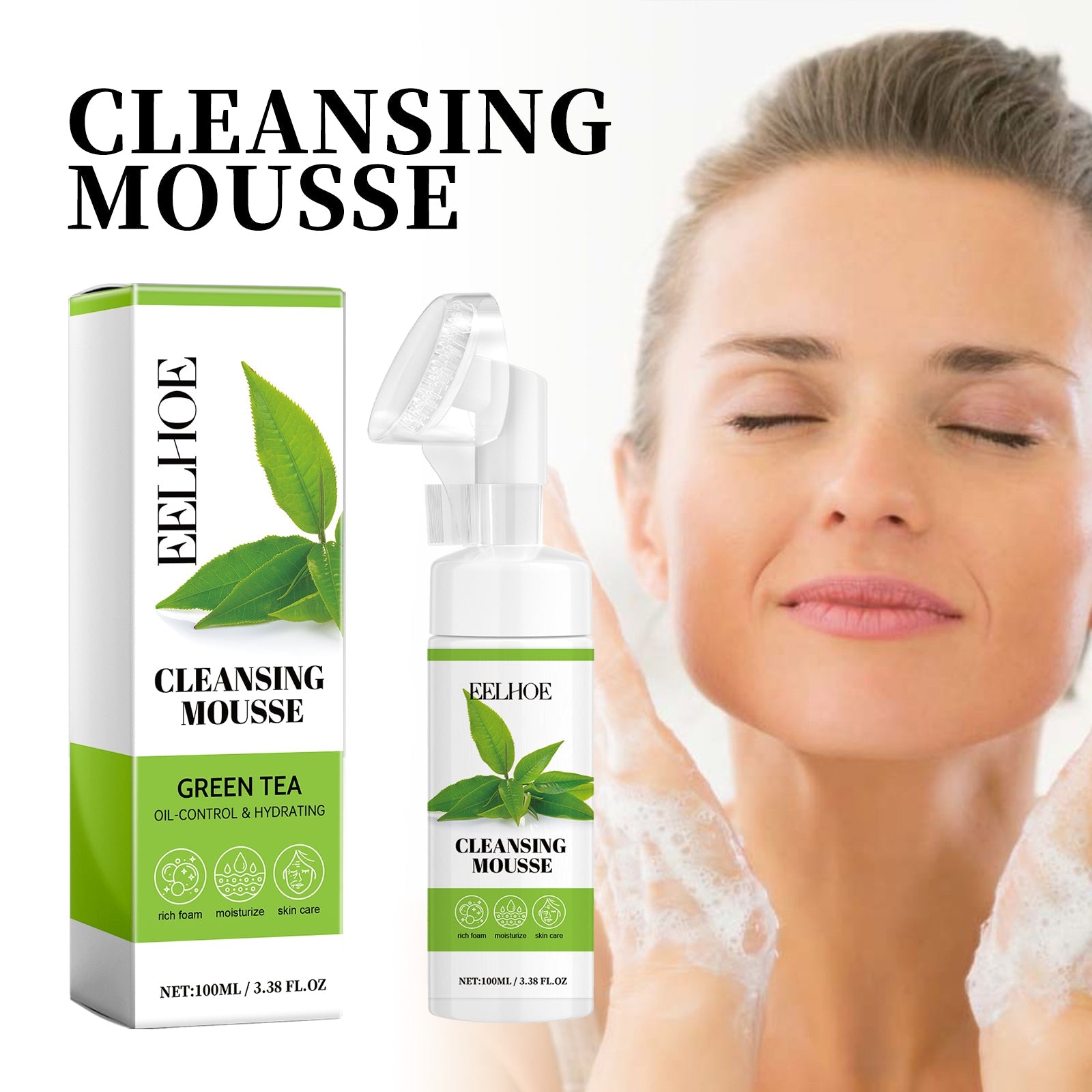 Green Tea Cleansing Mousse, A Deep Cleansing Facial Cleanser With Refreshing Oil Control And Wrinkles Reduction