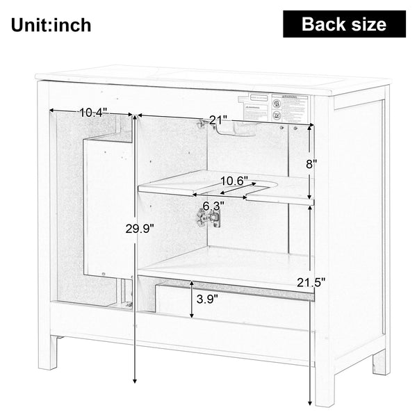 36 inch bathroom vanity with sink, one double door cabinet one large drawer and one flip drawer solid wood and MDF board, green
