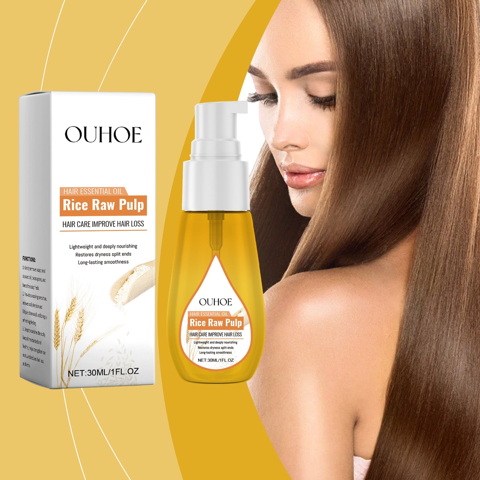 Rice Wash Water Hair Care Oil Repair Hair End Moisturizing Hair Natural Fluffy, Smooth And Glossy Hair Care Essential Oil