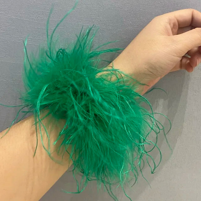 Real Ostrich feather cuff plumes bracelet for women white Cuffs pens Shirt with feathers girls fur cuffs ornament boa plume