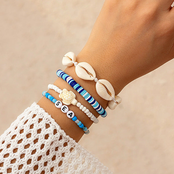 Bohemian vacation style shell rice bead bracelet Bracelet beach starfish bead set for women