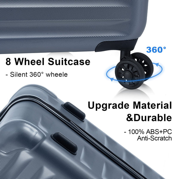 Luggage Sets New Model Expandable ABS+PC 3 Piece Sets with Spinner Wheels Lightweight TSA Lock (20/24/28), STEEL GRAY