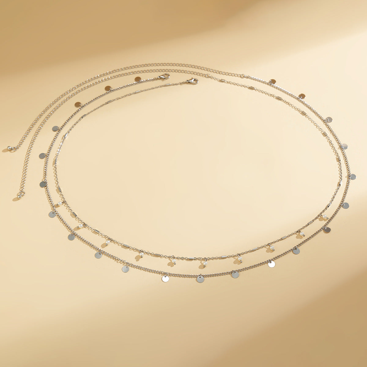 Double layered waist chain, geometric sequins, waist chain, beach party, imitation pearl body chain, fashionable