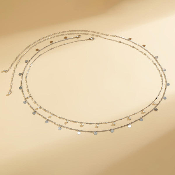 Double layered waist chain, geometric sequins, waist chain, beach party, imitation pearl body chain, fashionable