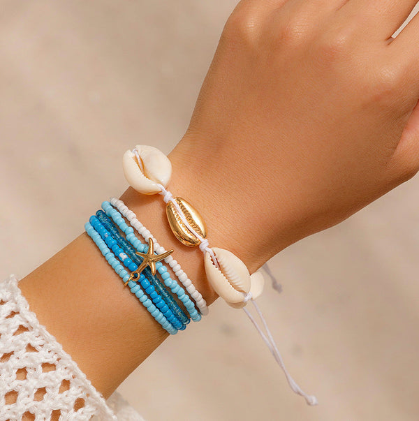 Bohemian vacation style shell rice bead bracelet Bracelet beach starfish bead set for women
