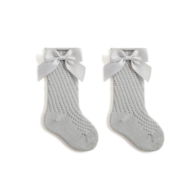 Children's Socks Combed Cotton Girl Baby Bow Princess Socks Hollow Mesh Dance Socks