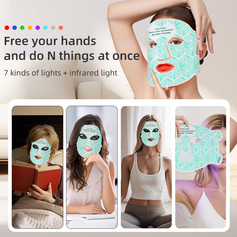 Skin rejuvenating facial mask LED household silicone beauty mask eight color photon spectrum silicone large row lamp