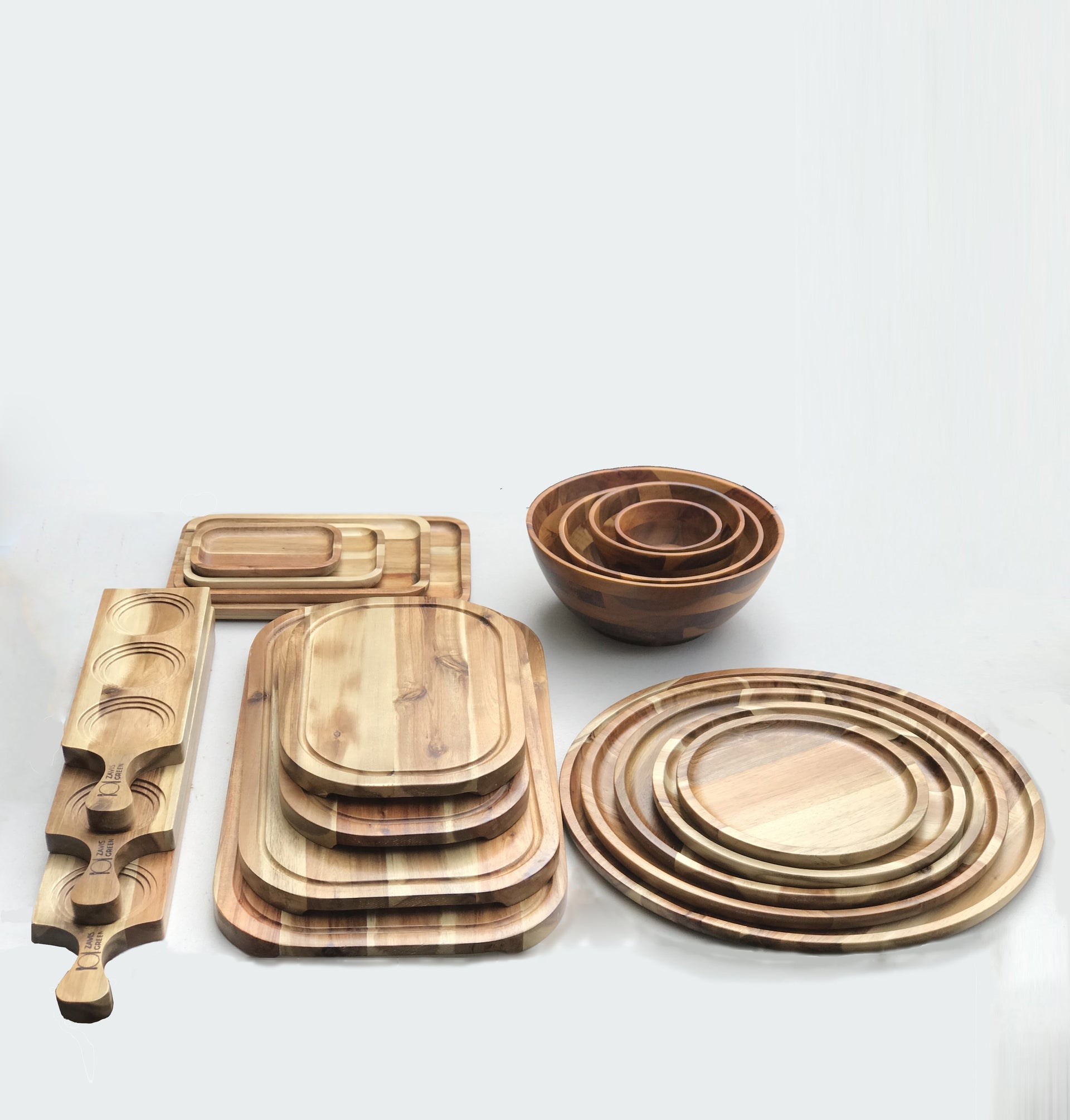 [ Set of 6 ] Zavis Green Acacia Wood 3 Hole Double sided Flight Board 14