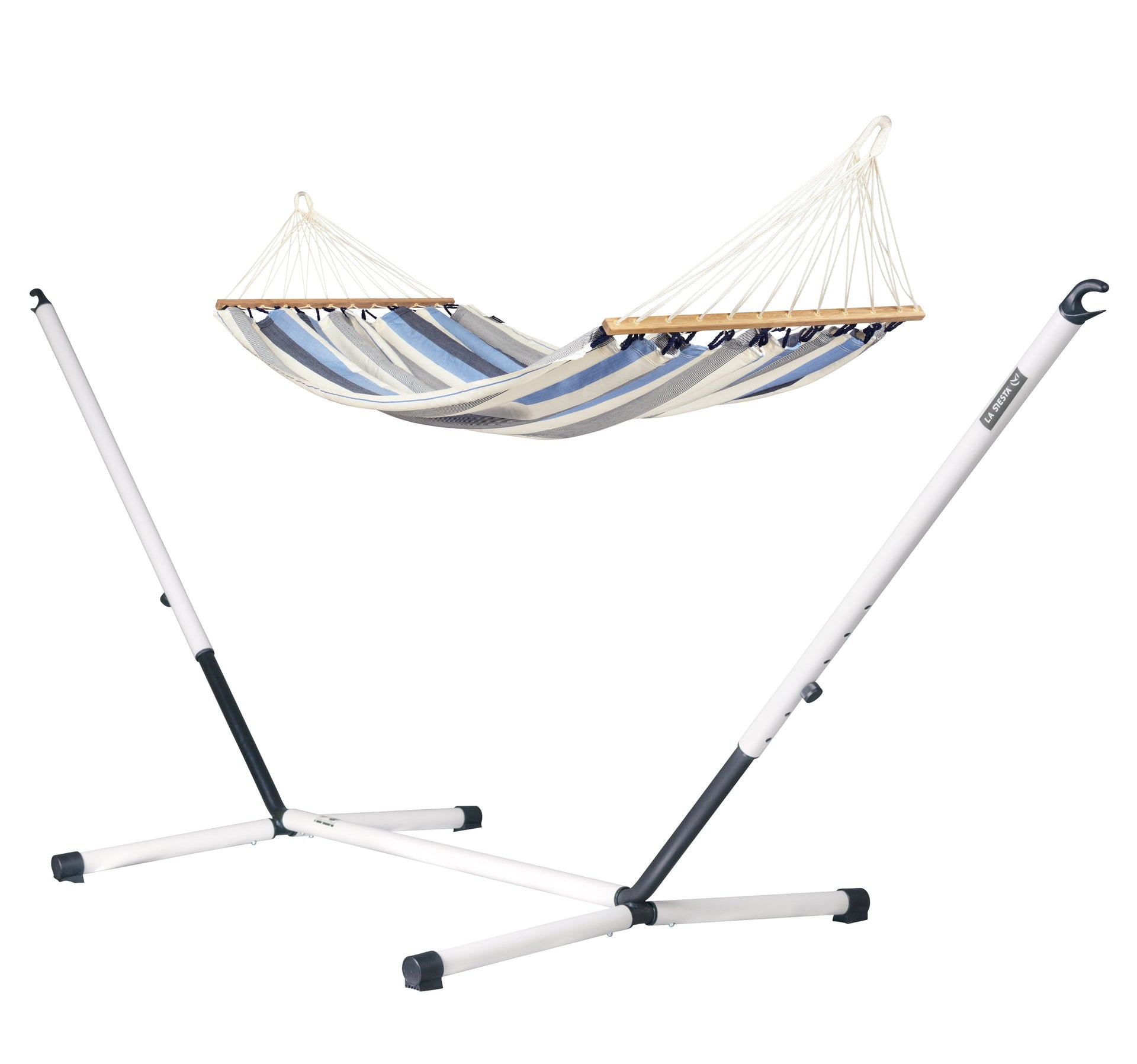 Nautico Cool Grey Outdoor R Sea Salt - Weather-Resistant Double Spreader Bar Hammock with Powder Coated Steel Stand