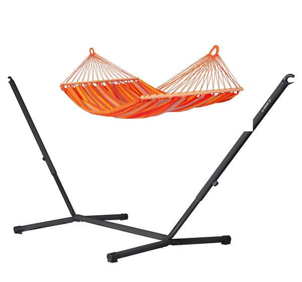 Nautico Anthracite Outdoor R Toucan - Weather-Resistant Double Spreader Bar Hammock with Powder Coated Steel Stand LA SIESTA