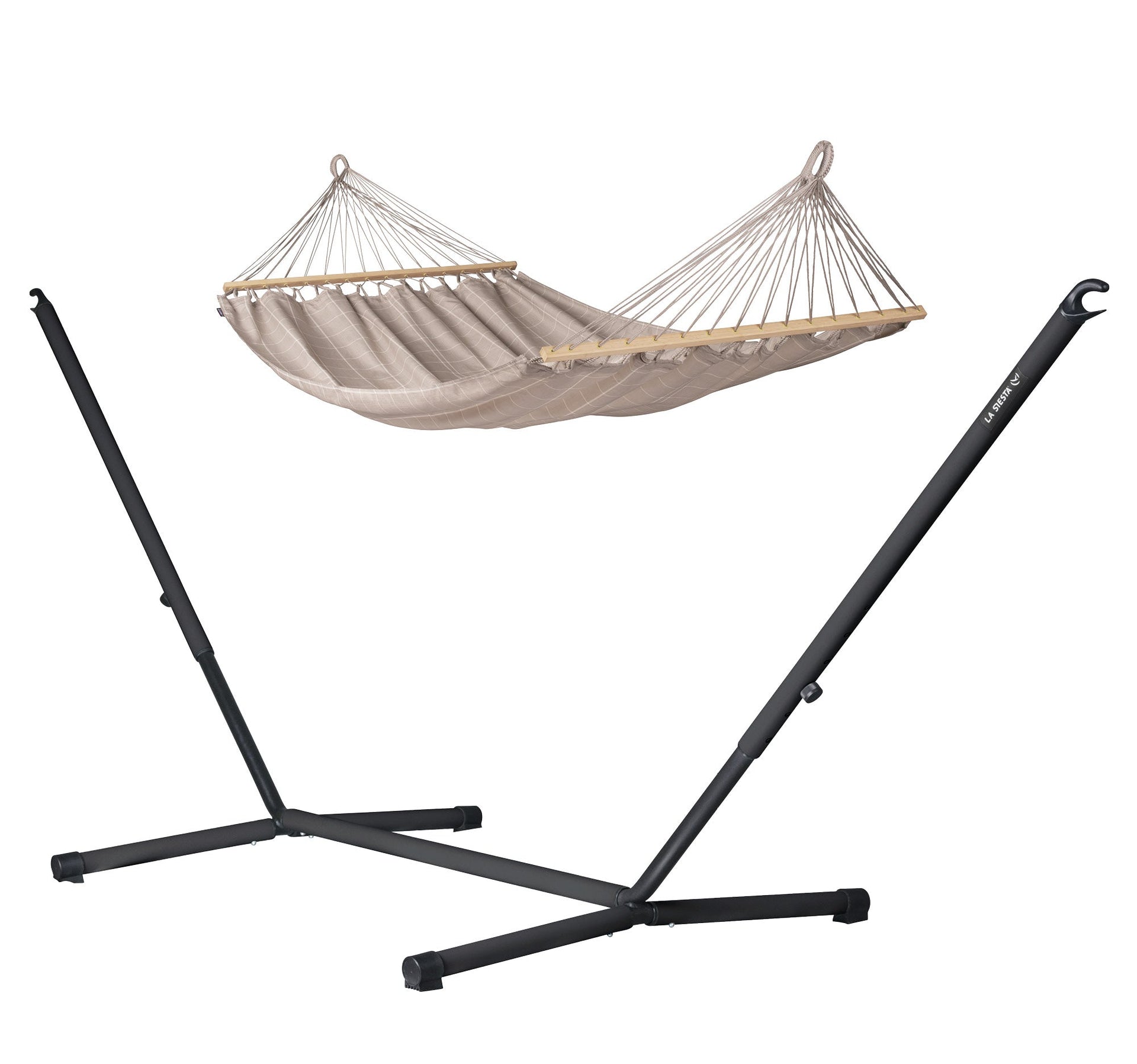 Nautico Anthracite Outdoor R Almond - Weather-Resistant Double Spreader Bar Hammock with Powder Coated Steel Stand