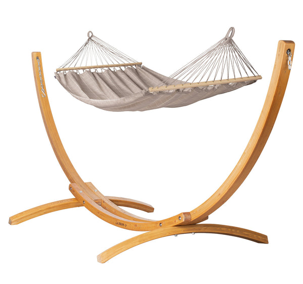 Elipso Outdoor R Almond - Weather-Resistant Double Spreader Bar Hammock with FSC® certified Larch Stand