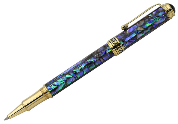 Maestro® Paua Abalone Sea Shell Fountain Pen (Medium Nib) and Rollerball Pen Set - 18K Gold Plated