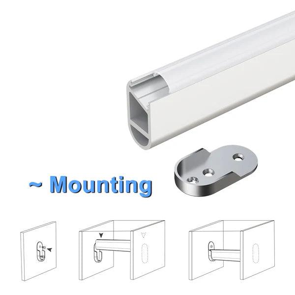 AP16F 8 ft Aluminum Channel Oval Wardrobe Hanging Rail Closet Rod 1.14″ (W) x 0.59″ (H) for LED Strip Lights | 10 Pack