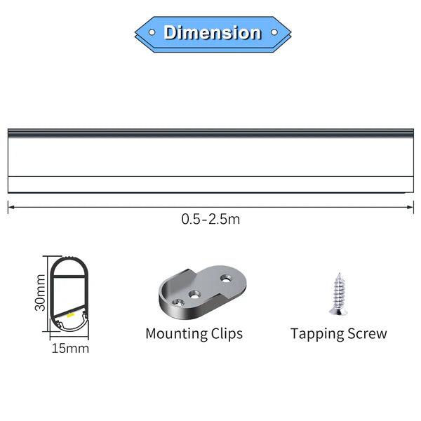 AP16F 8 ft Aluminum Channel Oval Wardrobe Hanging Rail Closet Rod 1.14″ (W) x 0.59″ (H) for LED Strip Lights | 10 Pack