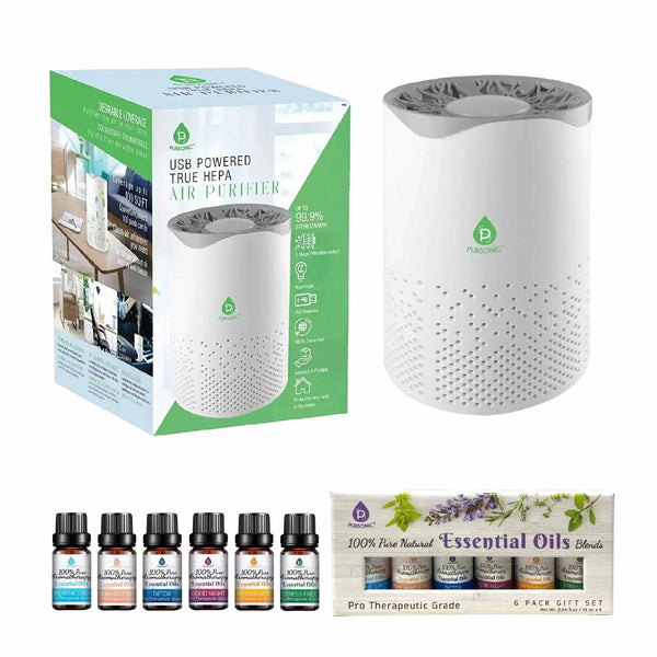 Pursonic Air Purifier with 6-Pack Premium Essential Oils Collection - Gifts for You 'n Me