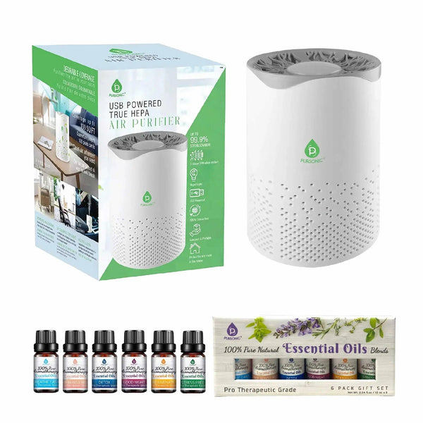 Pursonic Air Purifier with 6-Pack Premium Essential Oils Collection - Gifts for You 'n Me