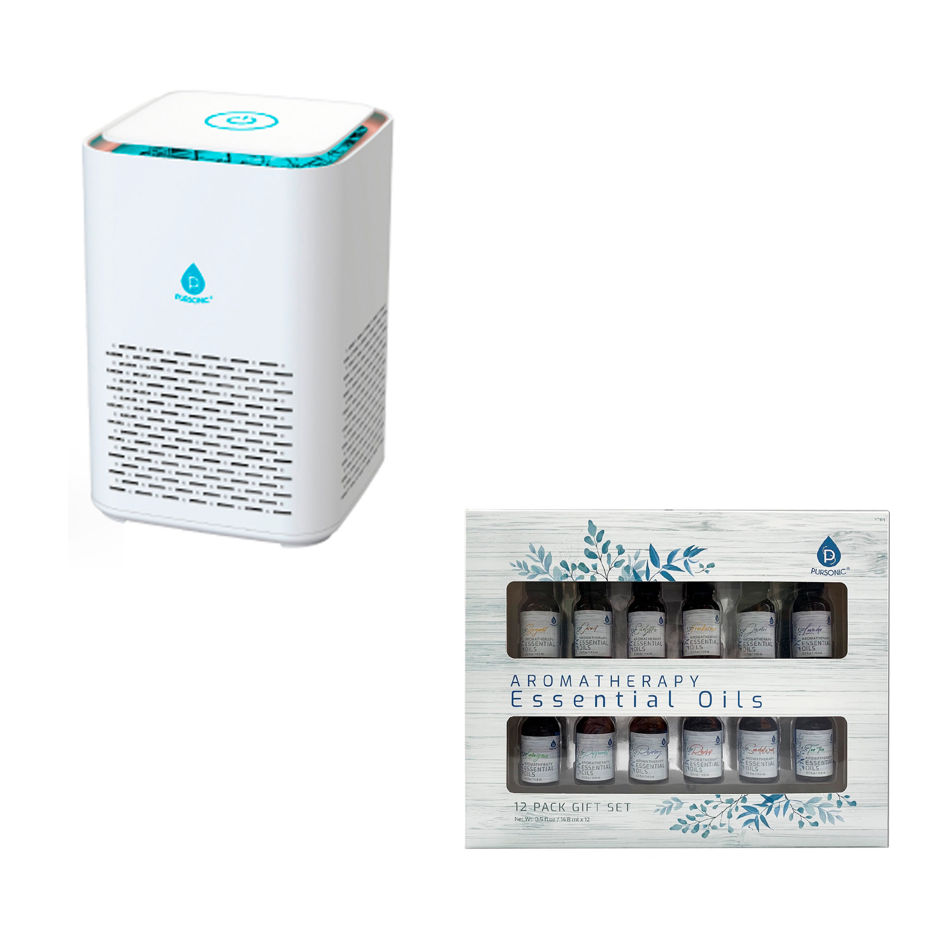 Pursonic Clean Air & Aromatherapy Bundle – True HEPA Air Purifier with 12 Essential Oils