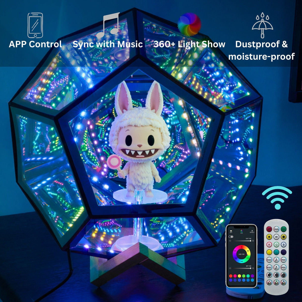 Acrylic Display Case with infinity RGB Light,  Dustproof Showcase Storage for Collectibles and Action Figures Mini Toys