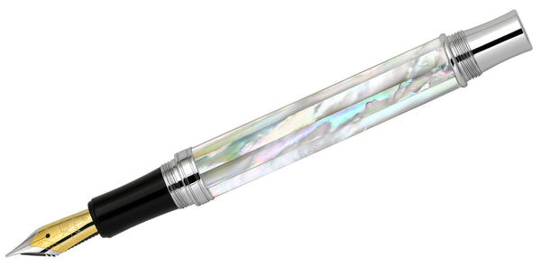Xezo Maestro® White Mother of Pearl Fountain Pen (Fine Nib) - Chrome Plated