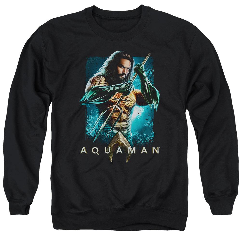 Aquaman Movie Trident Mens Crewneck Sweatshirt Black Officially Licensed