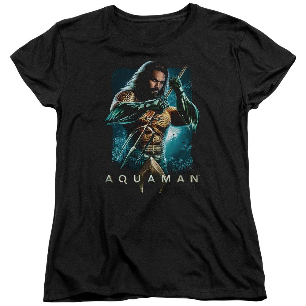 Aquaman Movie Trident Womens T Shirt Black Officially Licensed
