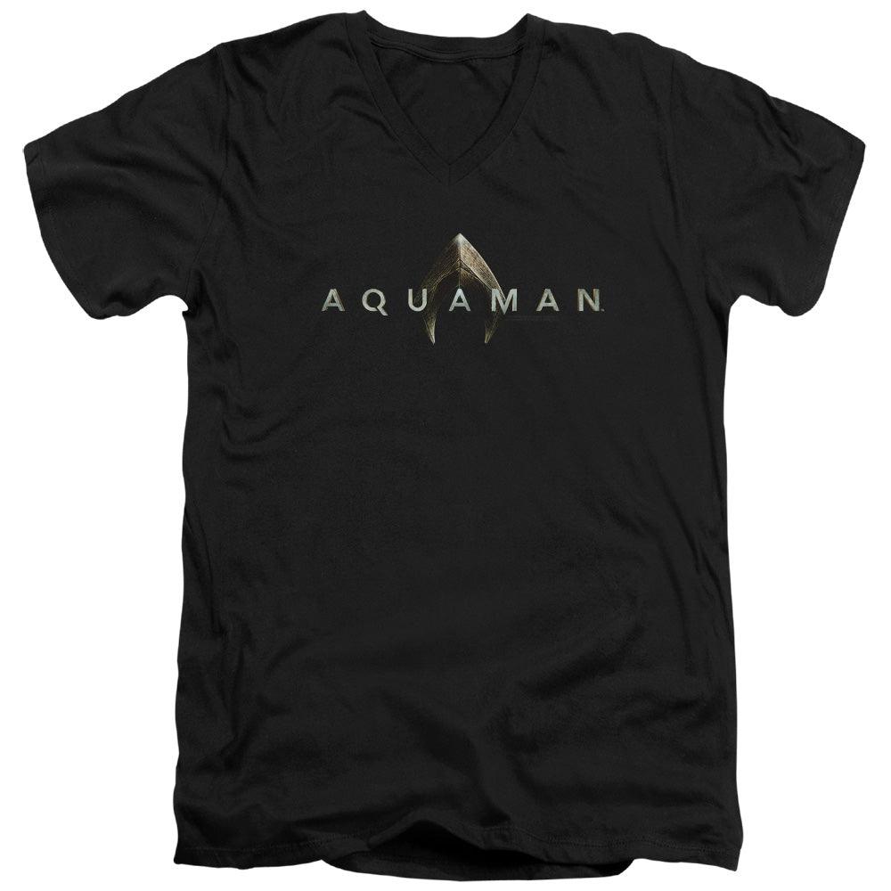 Aquaman Movie Logo Mens Slim Fit V-Neck T Shirt Black Officially Licensed
