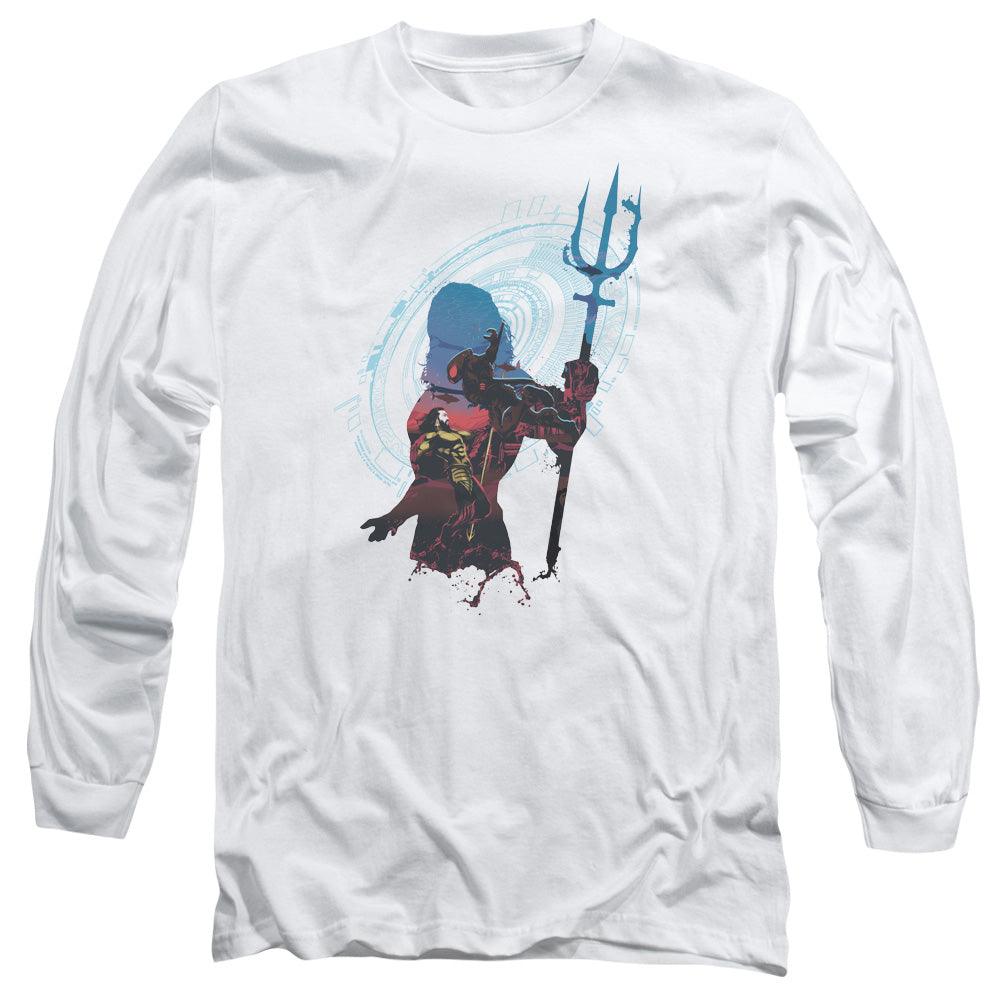 Aquaman Movie Silhouette Mens Long Sleeve Shirt White Officially Licensed