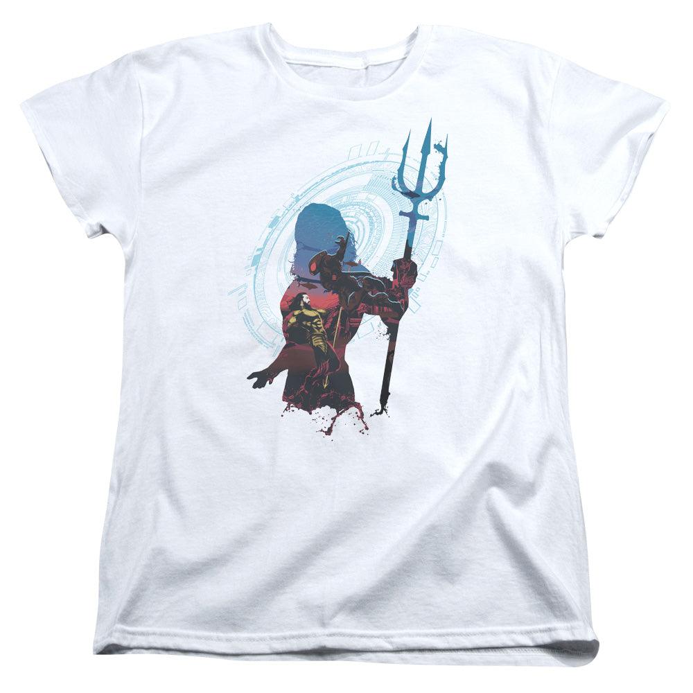 Aquaman Movie Silhouette Womens T Shirt White Officially Licensed