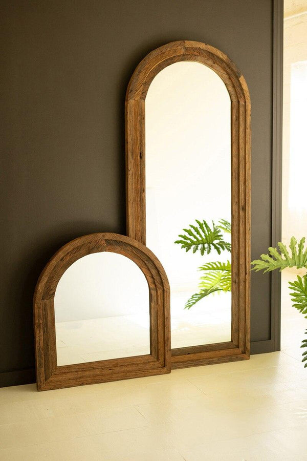 ARCHED TOP RECYCLED WOOD FRAMED FLOOR MIRROR
