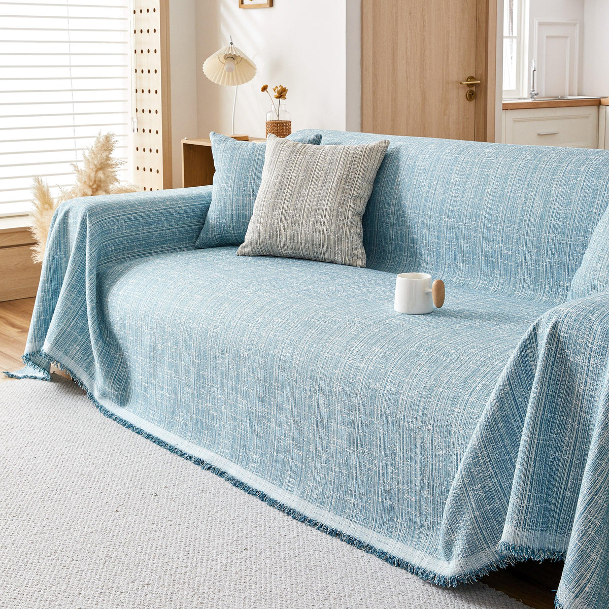 Couch Cover Blanket Couch Covers for Most Shape Sofas Washable Durable Sofa Throw Cover with Tassels