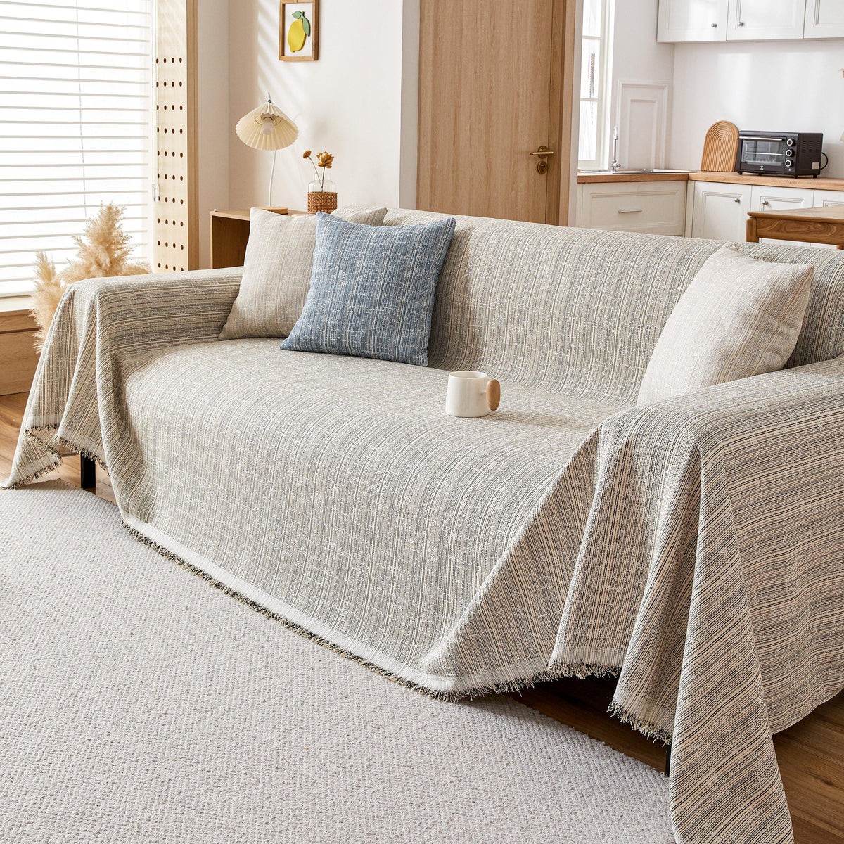Couch Cover Blanket Couch Covers for Most Shape Sofas Washable Durable Sofa Throw Cover with Tassels