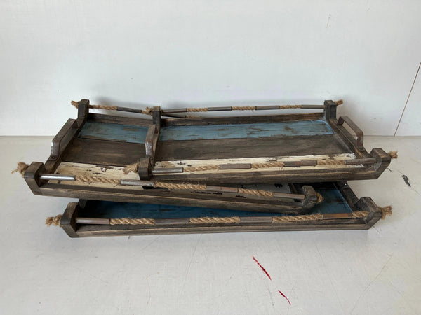 Rusty Wood ServingTray with Metal handle set of 3pcs - Gifts for You 'n Me