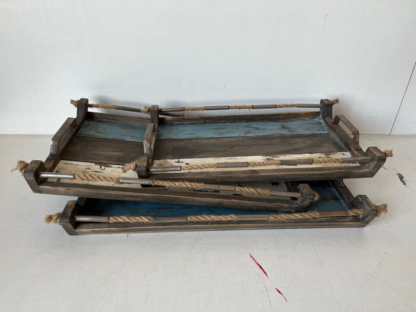 Rusty Wood ServingTray with Metal handle set of 3pcs