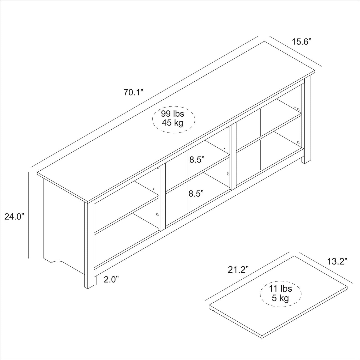 Farmhouse TV Stand in Amber Brown Wood Finish - for TVs up to 70-inch