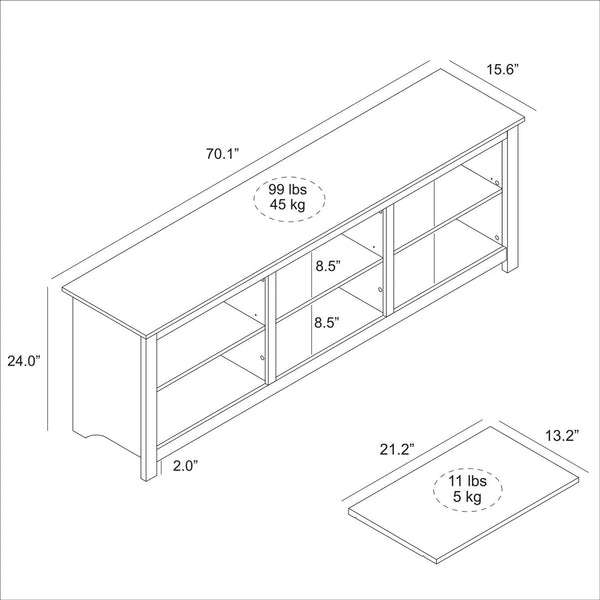 Farmhouse TV Stand in Amber Brown Wood Finish - for TVs up to 70-inch