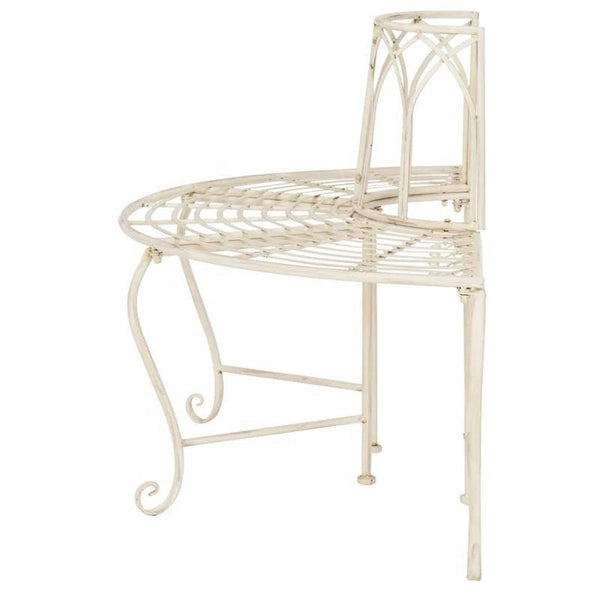 Half-Circle Outdoor Patio Garden Antique White Wrought Iron Tree Bench