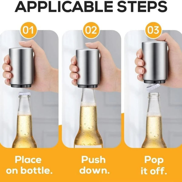 Beer Bottle Opener (Multi-Color),1 PC Stainless Steel Automatic Push Down Quick To Open Small Portable Bottle Cap Openers