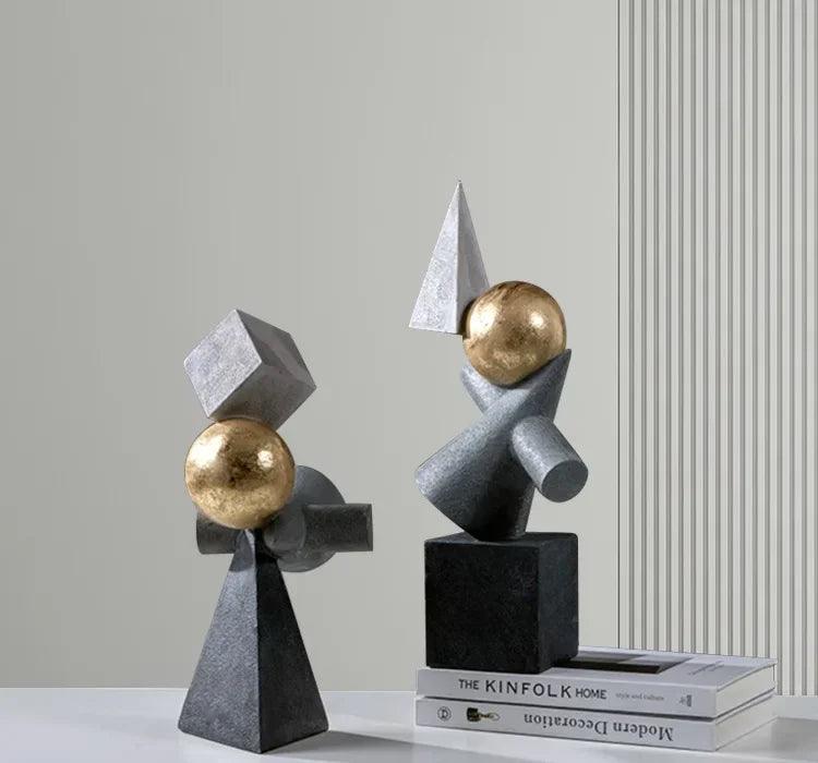 Abstract Geometric Sculpture Gold Leaf Accents for Your Living Room