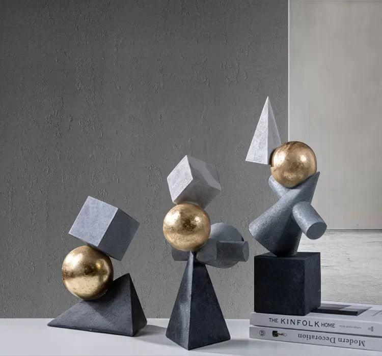 Abstract Geometric Sculpture Gold Leaf Accents for Your Living Room