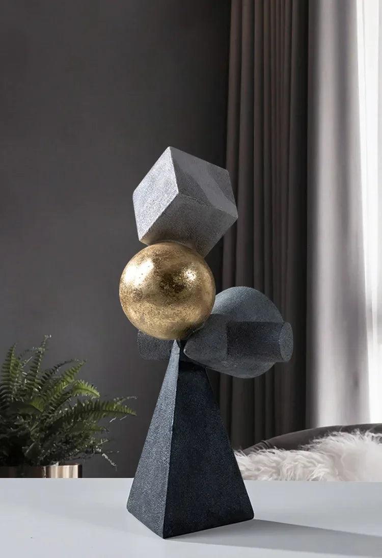 Abstract Geometric Sculpture Gold Leaf Accents for Your Living Room