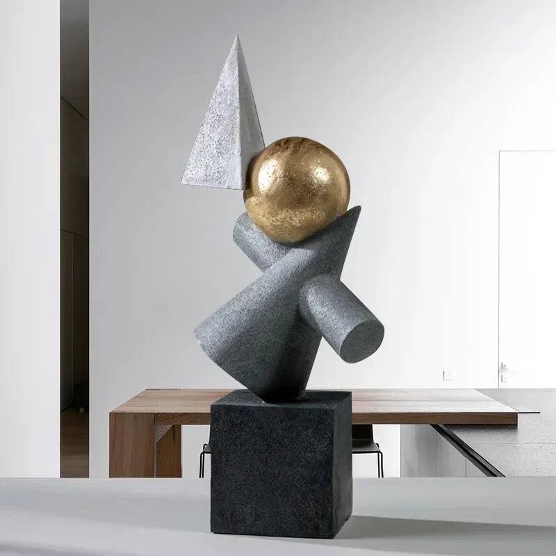 Abstract Geometric Sculpture Gold Leaf Accents for Your Living Room