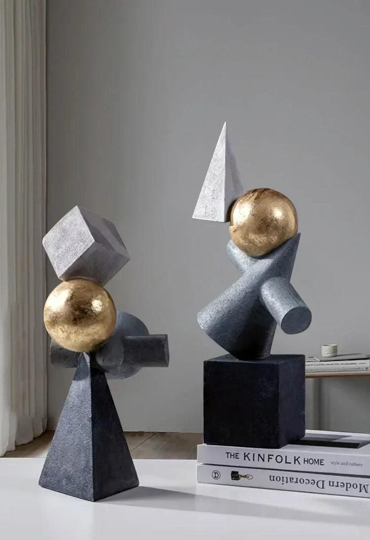 Abstract Geometric Sculpture Gold Leaf Accents for Your Living Room