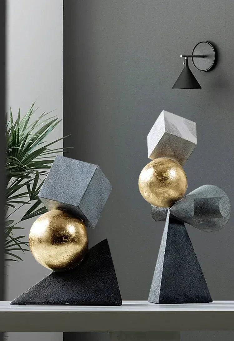 Abstract Geometric Sculpture Gold Leaf Accents for Your Living Room