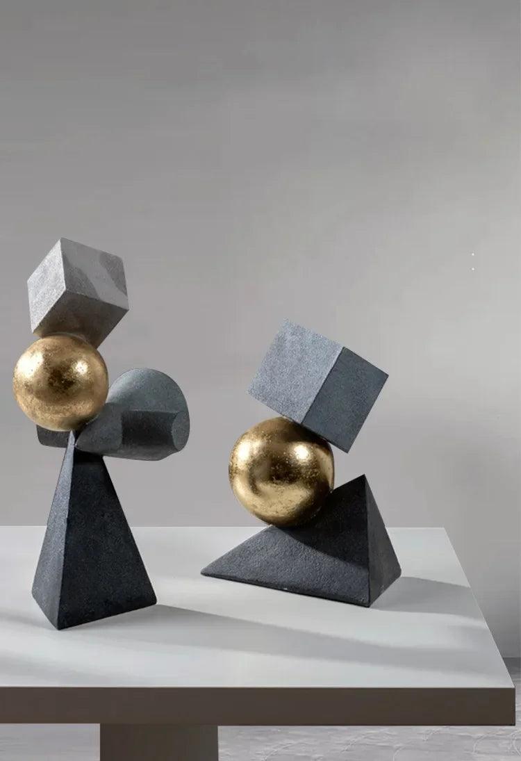Abstract Geometric Sculpture Gold Leaf Accents for Your Living Room
