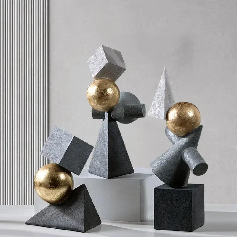 Abstract Geometric Sculpture Gold Leaf Accents for Your Living Room