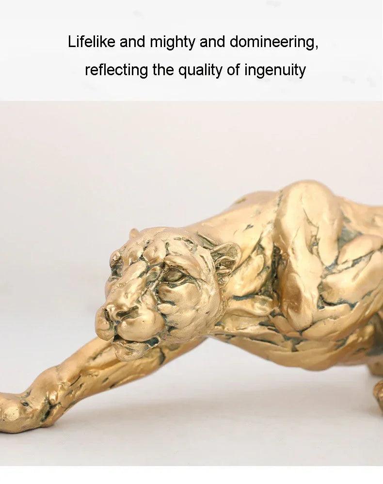 Abstract Gold Panther Sculpture Modern Muscular Animal Figurine