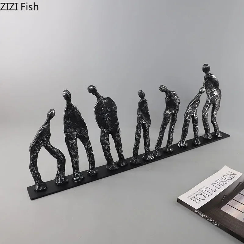 Abstract Human Figures Sculpture Black Cast Iron