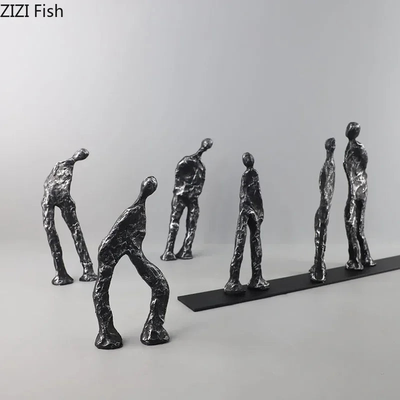 Abstract Human Figures Sculpture Black Cast Iron